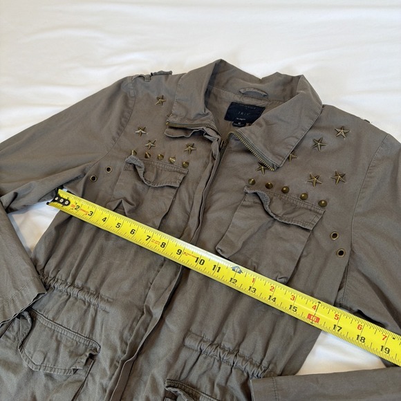 Iris Olive Green Star Studded and Pointed Studded Full Zip Up Utility Jacket Y2K - Picture 6 of 9